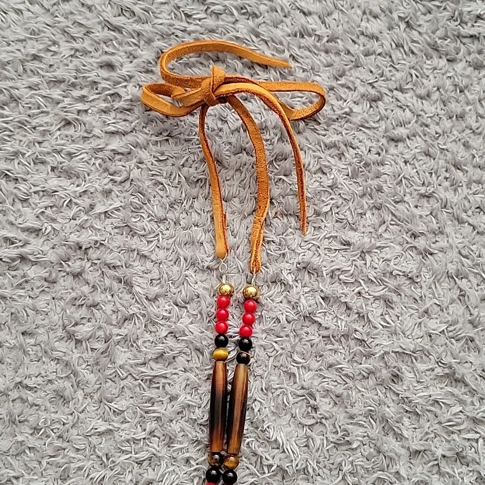 Southwestern Tiger Eye Onyx Hairpipe Bone Jasper Claw Necklace Biker Gift